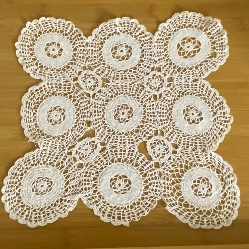 Vintage Handmade Crochet Floral Medallion Doily 11